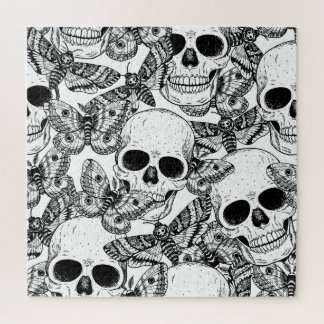 Skull, butterflies: hand-drawn vintage pattern jigsaw puzzle
