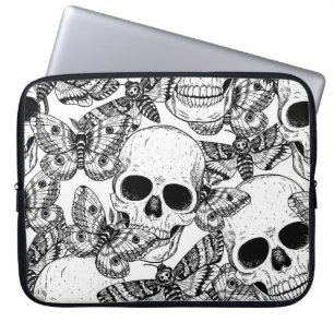 Skull, butterflies: hand-drawn vintage pattern laptop sleeve