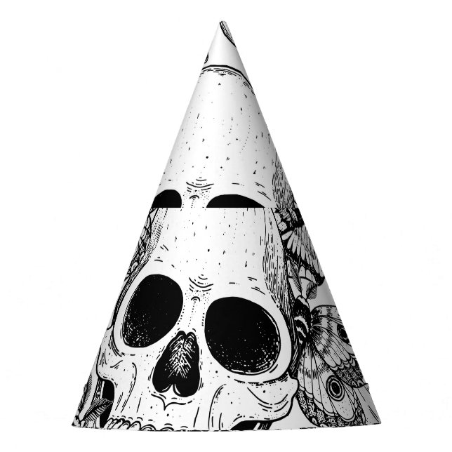 Skull, butterflies: hand-drawn vintage pattern party hat (Front)