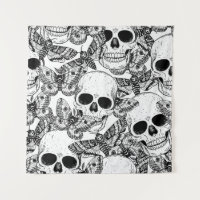 Skull, butterflies: hand-drawn vintage pattern