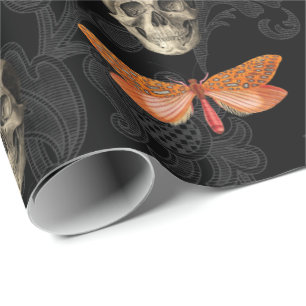 Skull & Butterfly Black Lace Wrapping Paper