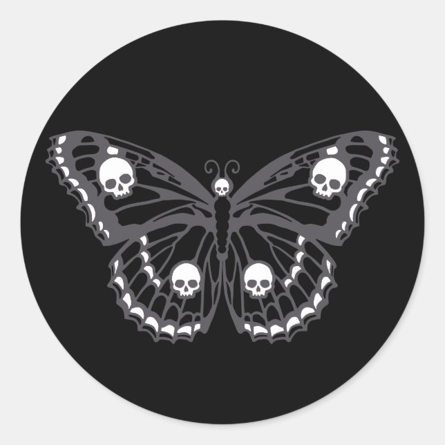 Skull Butterfly Classic Round Sticker (Front)