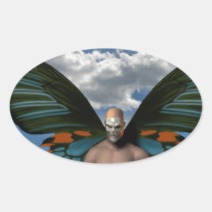 Skull Butterfly Oval Sticker