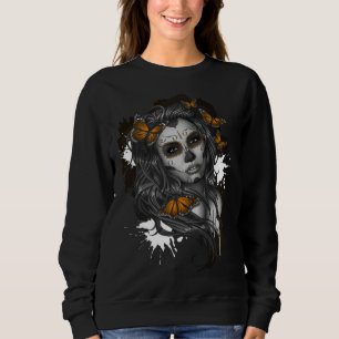 Skull Butterfly Sugar Skull sad emo girl y2k goth Sweatshirt