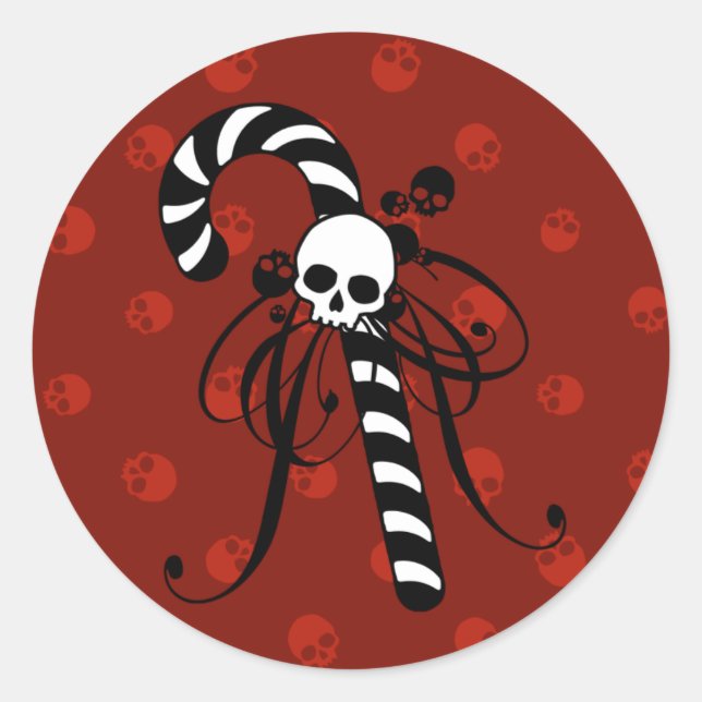 Skull Candy Cane Classic Round Sticker (Front)