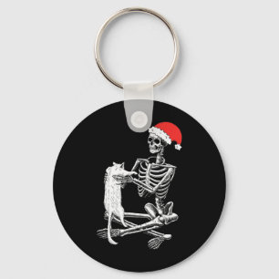 Skull Cat Christmas  Key Ring