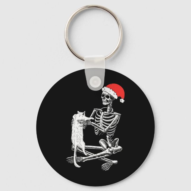 Skull Cat Christmas  Key Ring (Front)