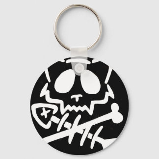 Skull Cat with Crossed Bones Key Ring