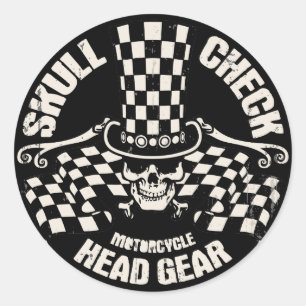 Skull Check Head Gear Classic Round Sticker