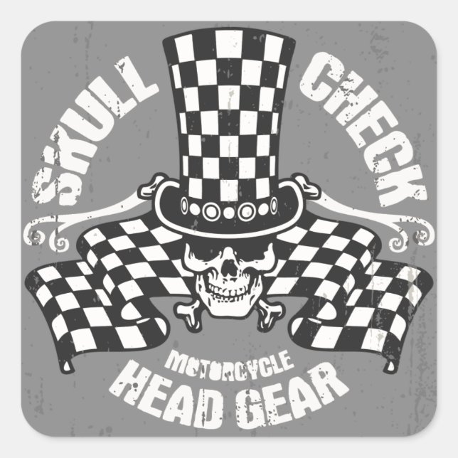 Skull Check Head Gear Square Sticker (Front)