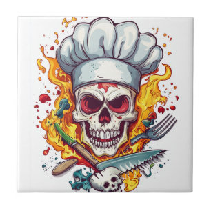 Skull Chef Kitchen Master Ceramic Tile