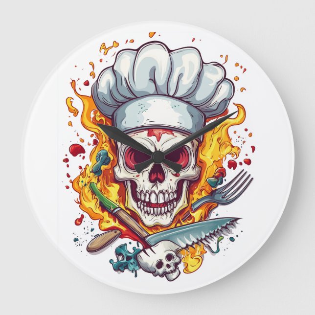 Skull Chef Kitchen Master Large Clock (Front)