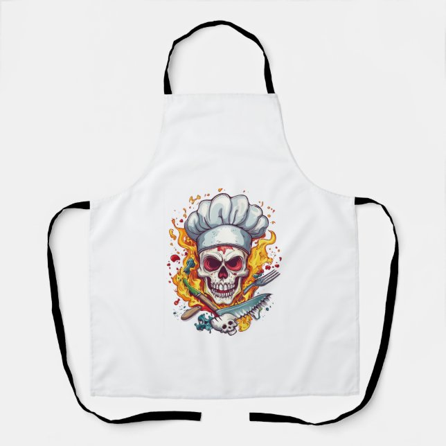 Skull Chef Madness � Funny Cooking Skeleton Apron (Front)
