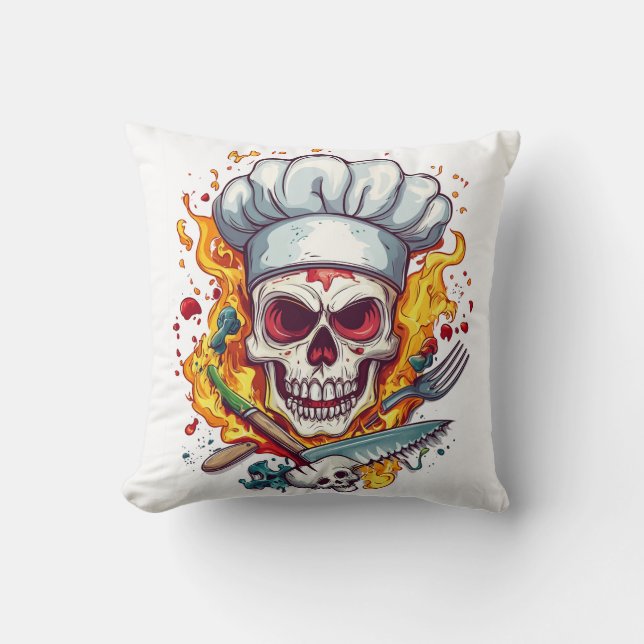 Skull Chef Madness � Funny Cooking Skeleton Cushion (Front)