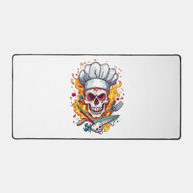 Skull Chef Madness � Funny Cooking Skeleton Desk Mat (Front)