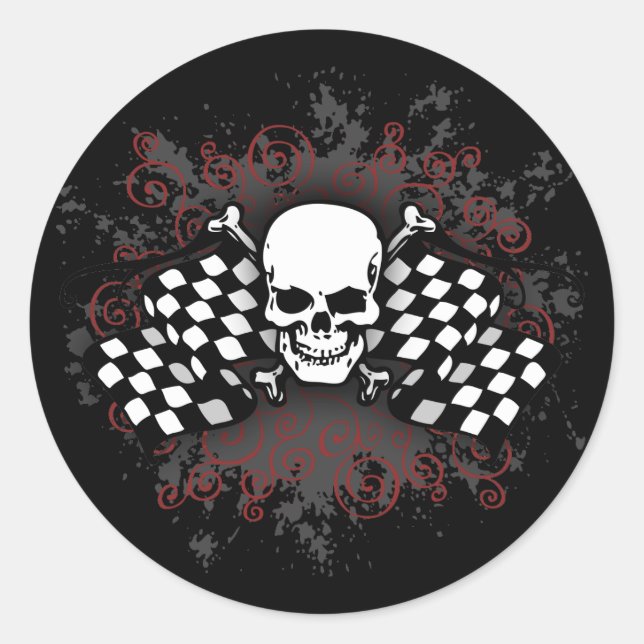 Skull-chequered flags-splat classic round sticker (Front)