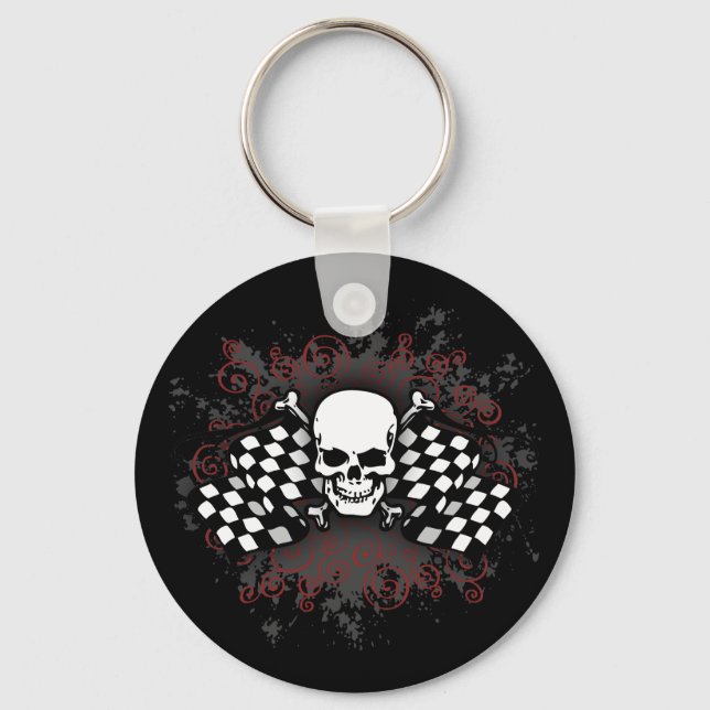 Skull-chequered flags-splat key ring (Front)