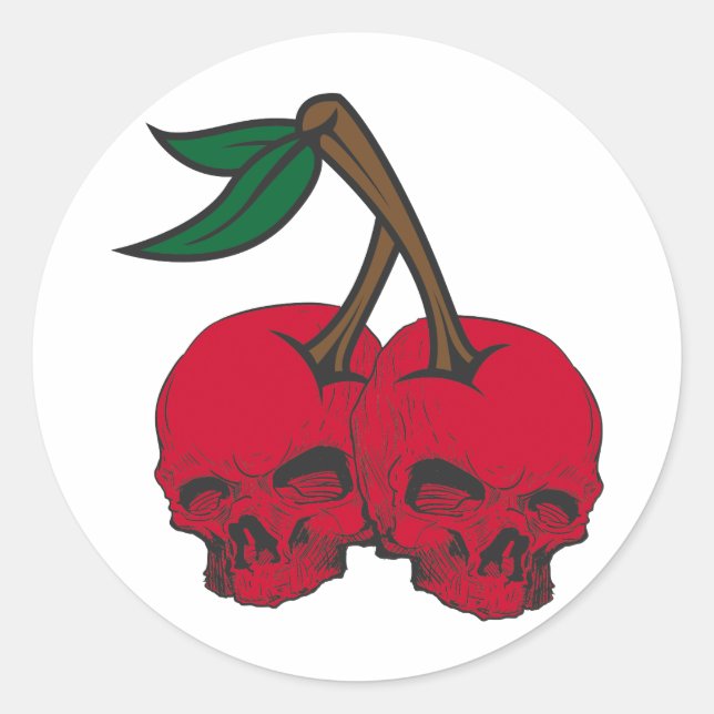 Skull Cherries Classic Round Sticker (Front)