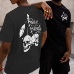Skull Cherry Spooky and Sweet Gothic Halloween T-Shirt<br><div class="desc">Introducing our edgy and humourous "Berry Deadly" Skull Cherry T-Shirt, the perfect addition to your gothic wardrobe this spooky season. This unique skull shirt features a striking design with two skulls cleverly illustrated as cherries, accompanied by the witty phrase "Berry Deadly." Embrace the Halloween spirit with this one-of-a-kind piece that...</div>