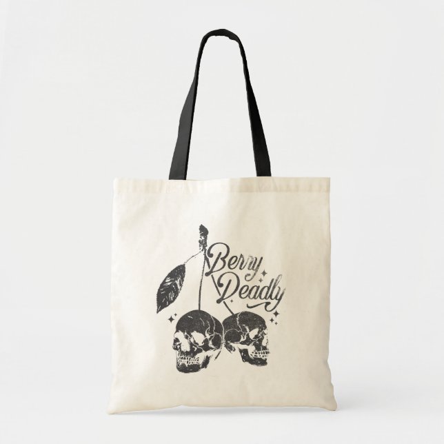 Skull Cherry Spooky and Sweet Gothic Halloween Tote Bag (Front)