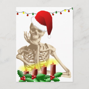 skull christmas holiday postcard