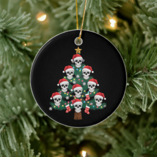 Skull Christmas Tree Pajama Cool Skeleton Santa  Ceramic Ornament