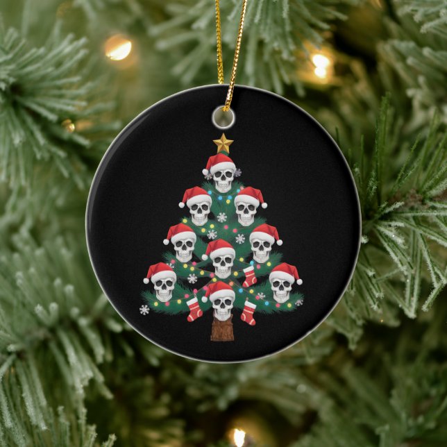 Skull Christmas Tree Pajama Cool Skeleton Santa  Ceramic Ornament (Tree)