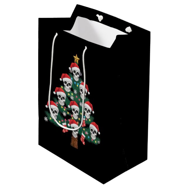 Skull Christmas Tree Pajama Cool Skeleton Santa  Medium Gift Bag (Front Angled)