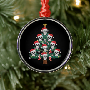 Skull Christmas Tree Pajama Cool Skeleton Santa  Metal Ornament
