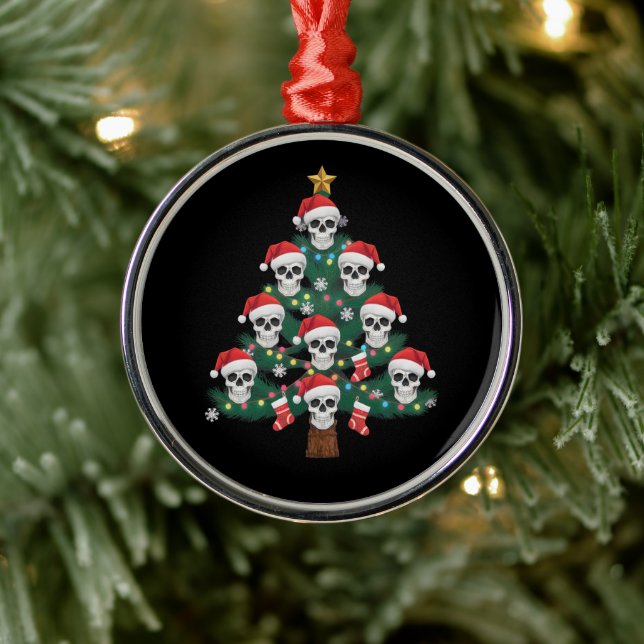Skull Christmas Tree Pajama Cool Skeleton Santa  Metal Ornament (Tree)