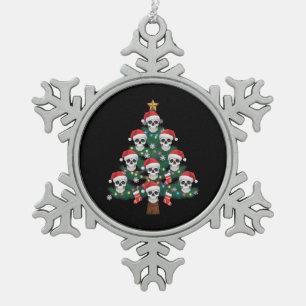 Skull Christmas Tree Pajama Cool Skeleton Santa Snowflake Pewter Christmas Ornament