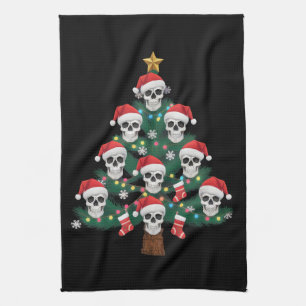 Skull Christmas Tree Pajama Cool Skeleton Santa  Tea Towel