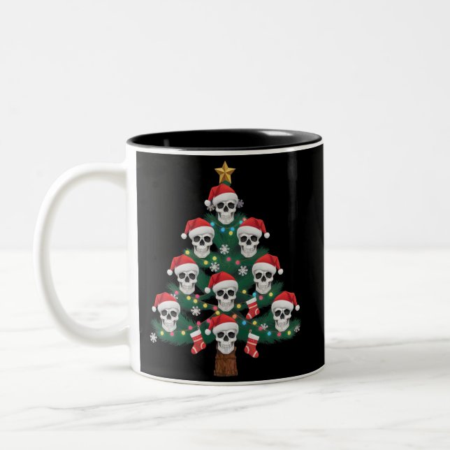Skull Christmas Tree Pajama Cool Skeleton Santa  Two-Tone Coffee Mug (Left)