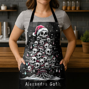 Skull Christmas Tree Pajama Skeleton Santa Hat Apron