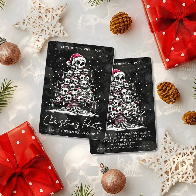 Skull Christmas Tree Pajama Skeleton Santa Hat Invitation (Creator Uploaded)
