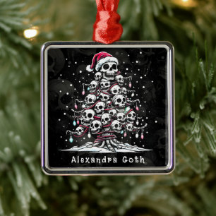 Skull Christmas Tree Pajama Skeleton Santa Hat Metal Ornament