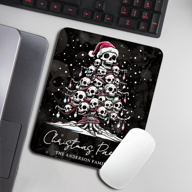 Skull Christmas Tree Pajama Skeleton Santa Hat Mouse Pad (Creator Uploaded)