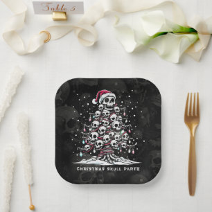 Skull Christmas Tree Pajama Skeleton Santa Hat Paper Plate