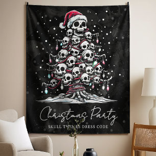 Skull Christmas Tree Pajama Skeleton Santa Hat Tapestry