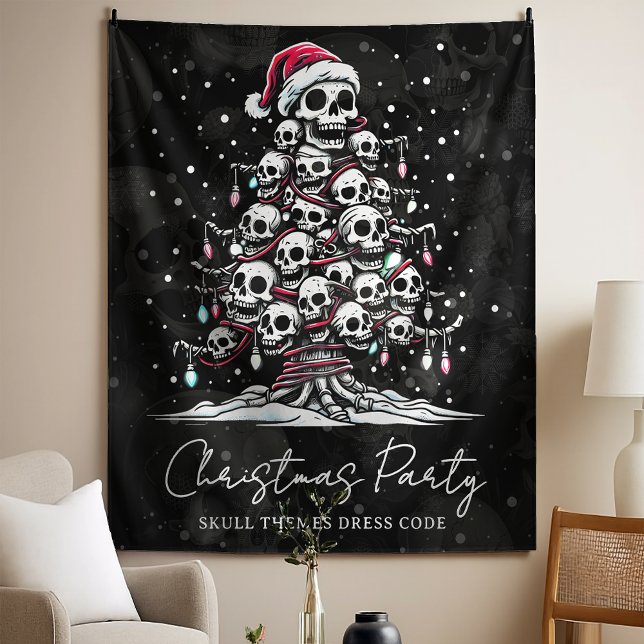 Skull Christmas Tree Pajama Skeleton Santa Hat Tapestry (Creator Uploaded)