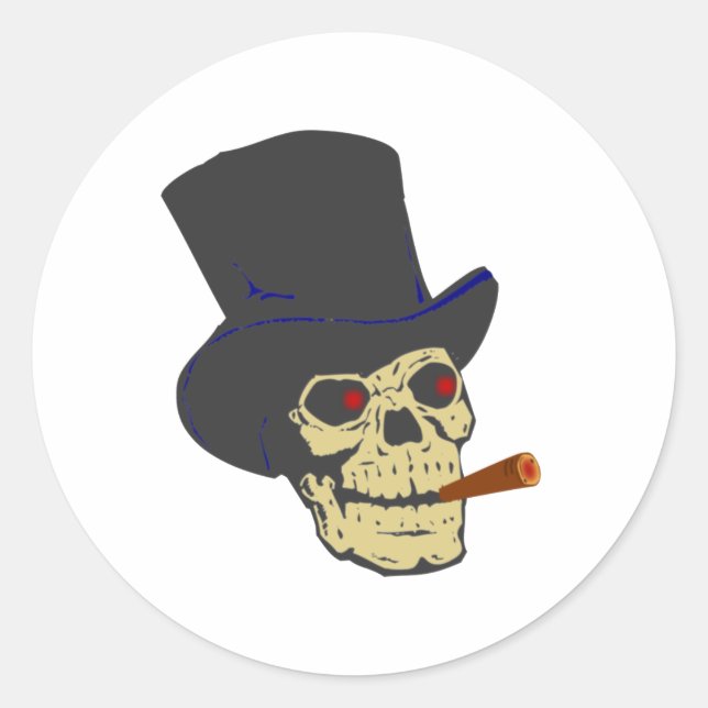 skull cigar classic round sticker (Front)