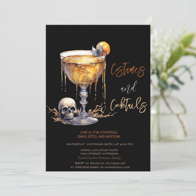 Skull Cocktail Costumes & Cocktail Halloween Invitation (Standing Front)