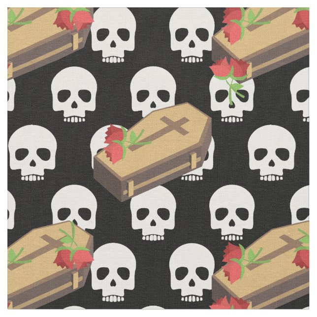 skull coffin emojis fabric (Close Up)
