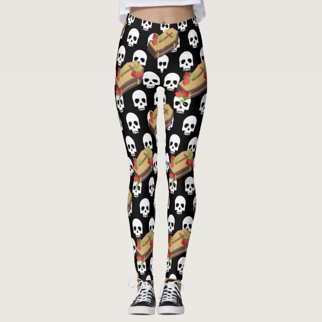 skull coffin emojis leggings (Front)