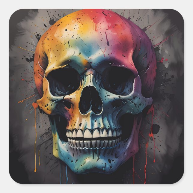 Skull colored head square sticker (Front)