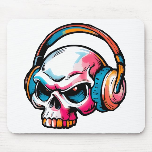 skull colorful with headphones mouse pad (Front)