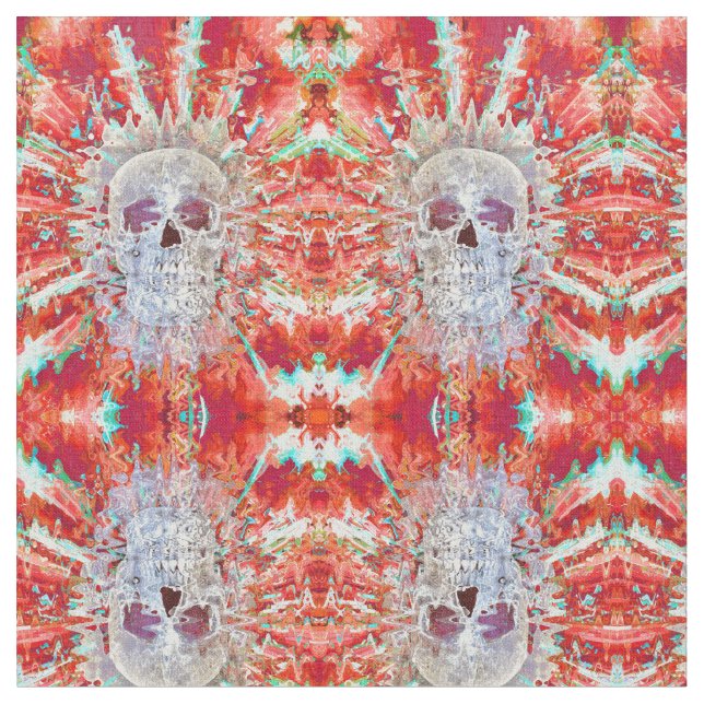 Skull Colourful Pop Art Surreal Psychedelic Artwor Fabric (Close Up)