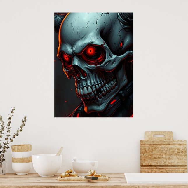 Skull Comics Style Illustration Fantasy Art Poster (Kitchen)