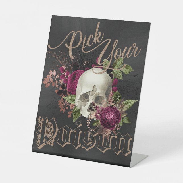 Skull, Costume party, Halloween, Gothic, spooky Pa Pedestal Sign (Front)