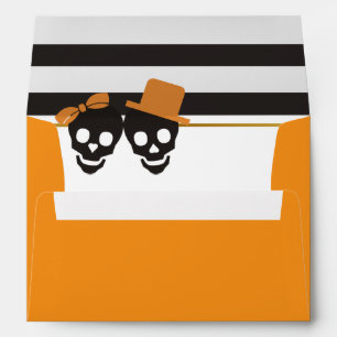 Skull couple and black, white stripes Halloween Envelopes
